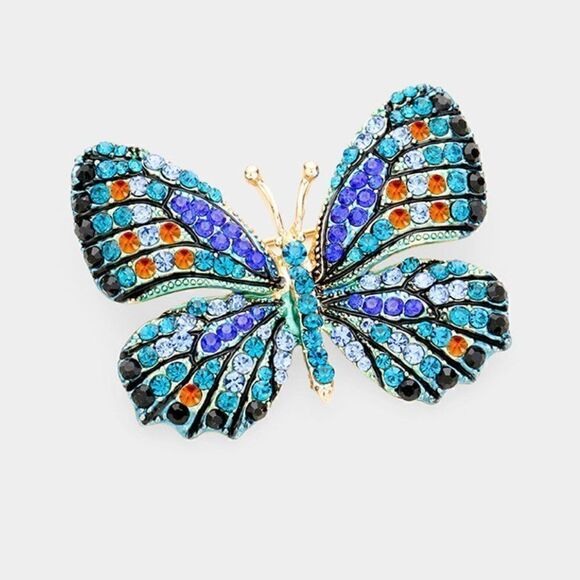 Butterfly Crystal Blue Rhinestone Pin Brooch - Picture 1 of 5